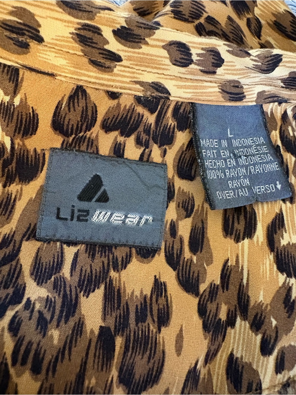 Vtg 90s Lizwear Leopard Print Shirt Womens L Long Sleeve Mob Wife Blouse Retro - Picture 3 of 7